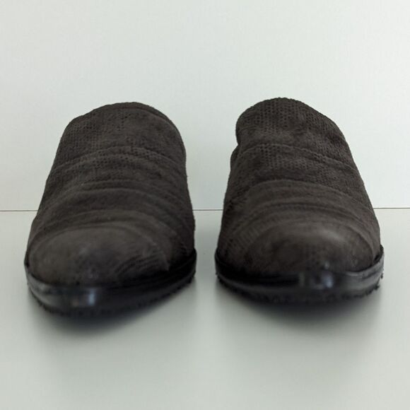 Salpy Dark Gray Embossed Suede Slip On Mules Women's 8.5 - Picture 4 of 9